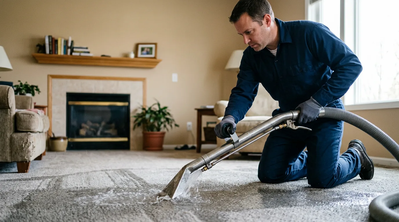 Water damage restoration technician working near Brookston, IN